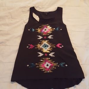 Rock & Republic Black Tank Top with Sequin Design